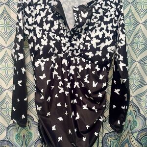 Black and White Butterfly Print Women's swim dress